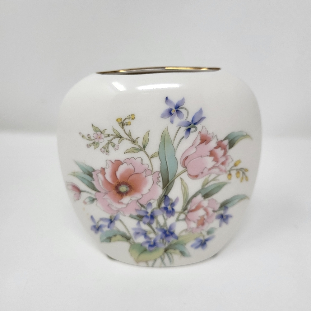 Small Floral Japan Fine China Porcelain Flat Vase Vintage Decor Collectible